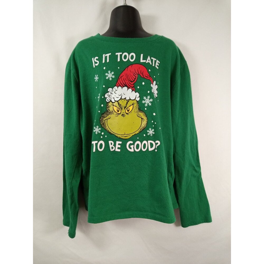 The Grinch Dr. Seuss Girl's Christmas Green Long Sleeved Shirt Sz Large (10/12)